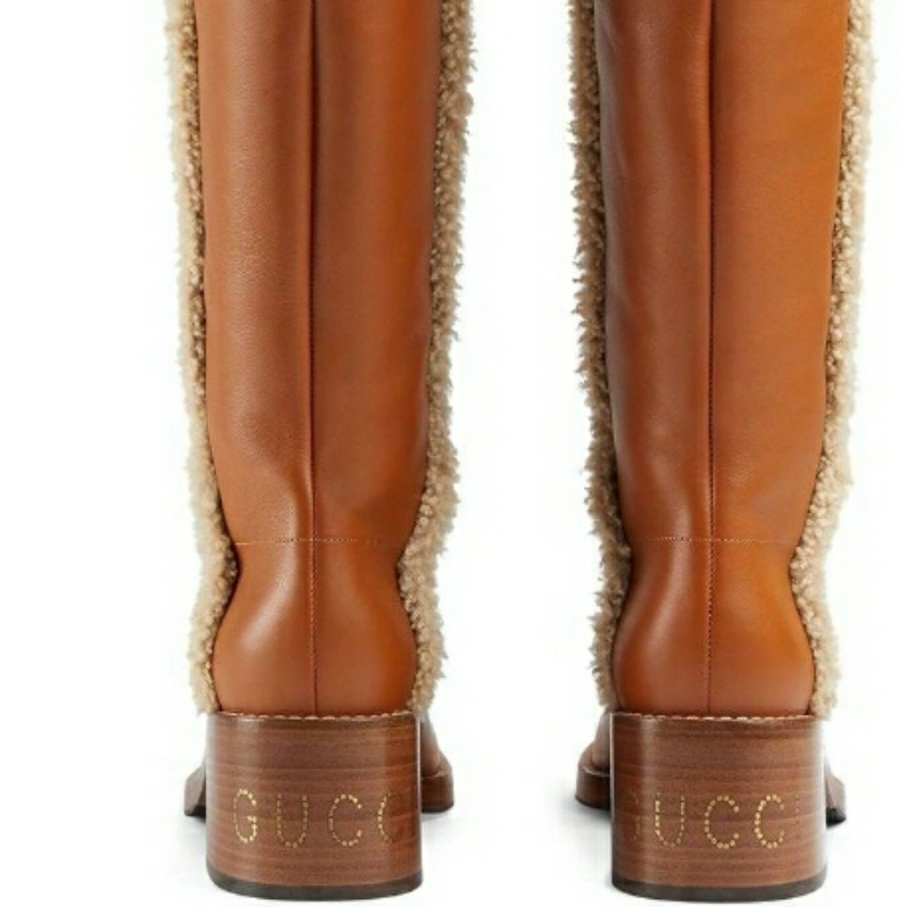 Authentic Gucci Nappa Leather Shearling Trim Knee Boots - Picture 2 of 9